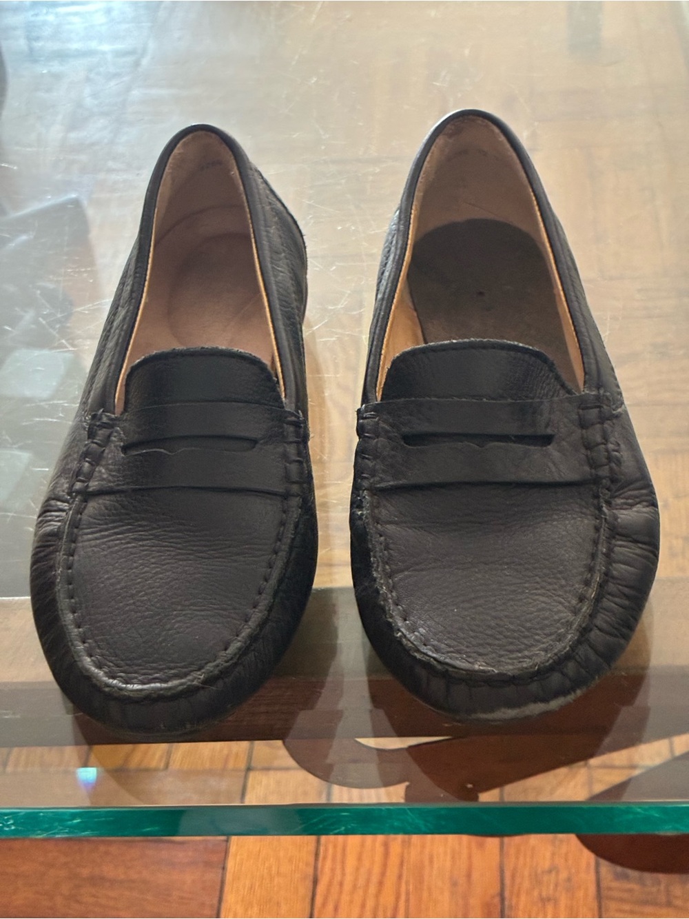 ara black leather loafers